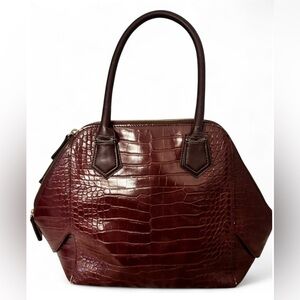 White House Black Market Elegant Burgundy Crocodile-Embossed Handbag